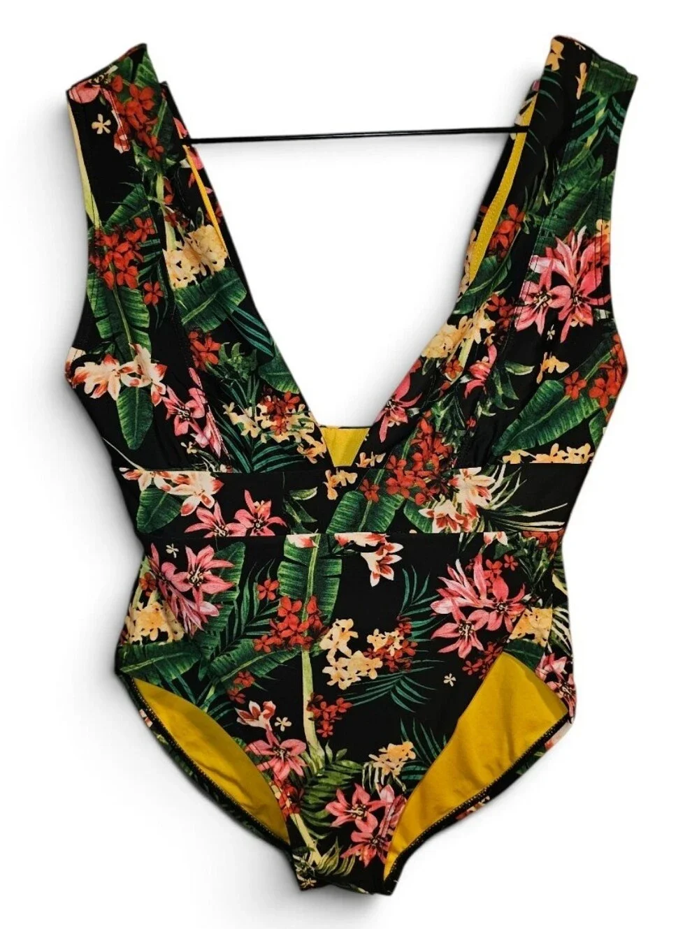 DIXXON Tropical Floral Plunge One Piece Swimsuit - Small